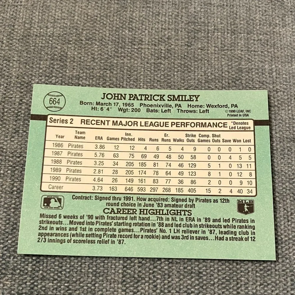 1991 Donruss Pittsburgh Pirates Baseball Card Trading Card